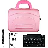 Pink eBigValue Protective Hard Nylon Cube Carrying Case with Handles for Acer Iconia Tab W Series Windows 7 Tablet 10.1 inch screen ( W500-BZ467 W500-BZ841 ) + Includes an ebigvalue (TM) Determination Hand Strap Key Chain + Includes a Slim Travel Wireless Bluetooth Keyboard + Includes a Crystal Clear HD Noise Filter Handsfree with Mic and Mute Button