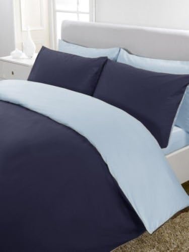 5PC Reversible Duvet/Quilt Cover Set 600 Thread Count Twin XL 100% Egyptian Cotton Navy Blue/Lt.Blue Solid by Angel Bedding