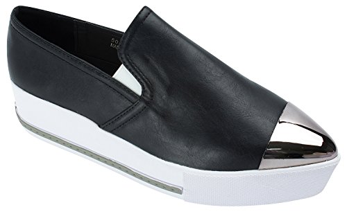 Womens Metal Cap Pointed Toe Slip-On Platform Slip-on Sneakers