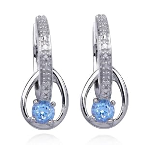 Sterling Silver Blue Topaz and Diamond Earrings