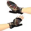 Winter Wool Plaid Flip Top Fingerless Snug Gloves Black Pink