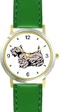 Scottish Terrier Dog - WATCHBUDDY&reg; DELUXE TWO-TONE THEME WATCH - Arabic Numbers - Green Leather Strap-Women's Size-Small