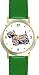Scottish Terrier Dog - WATCHBUDDY&reg; DELUXE TWO-TONE THEME WATCH - Arabic Numbers - Green Leather Strap-Women's Size-Small
