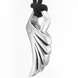 Stunning Mens Stainless Steel Cz Angel Wing Pendant Chain Necklace