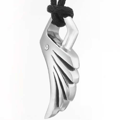 Mens Stainless Steel Cz Angel Wing Pendant Chain Necklace