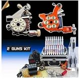 2 Guns Digital Tattoo Kit Machine Complete w/ LCD Power Supply, Needles, Ink, Grip Tube, and Case R02