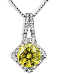 1.61ct Fancy Canary Yellow Round Diamond Necklace Pendant 18k White Gold