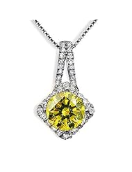 1.36ct Fancy Canary Yellow Round Diamond Necklace Pendant 18k White Gold