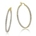 18k Gold Plated Sterling Silver Diamond-Accent Hoop Earrings