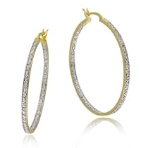 18k Gold Overlay Sterling Silver Diamond-Accent Hoop Earrings
