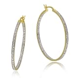 18k Yellow Gold Plated Sterling Silver Diamond-Accent Hoop Earrings (1.6