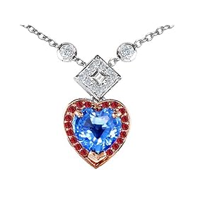 4.15 cttw 925 Sterling Silver Two Toned Genuine Heart Shaped Blue Topaz and... by