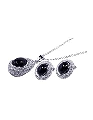 Nickel Free Sterling Silver Pendant & Earring Sets Onyx Centered CZ Set