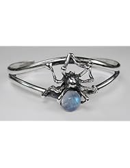 Impressive Sterling Silver Spider Cuff Bracelet Accented with Genuine Rainbow Moonstone