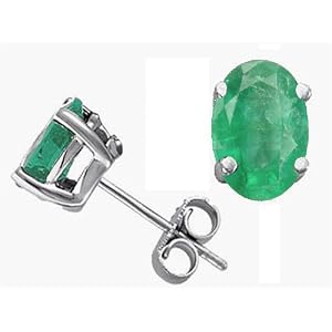 Click here to buy 1.75 cttw Genuine Oval Emerald Earring Studs - 14kt White Gold LIFETIME WARRANTY by Finejewelers.
