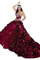   Beaded Crystal Crystals  Ball Gown Prom Dress/Quinceanera Dress  with a Chapel Train  With Ruffles