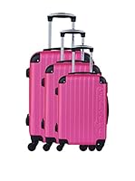 AMERICAN TRAVEL Set de 3 trolleys rígidos (Rosa)