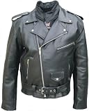 Men's Black Genuine Cowhide Leather Motorcycle Biker Jacket Zipout lining & Neck Warmer Sizes 40-56