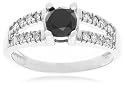 10k White Gold Split Shank Black and White Diamond Ring (1 cttw)