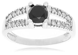 10k White Gold Split Bale Black and White Diamond Ring (1 cttw), Size 6