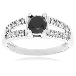 anillo de diamante blanco y negro del oro blanco 10k (1 cttw)