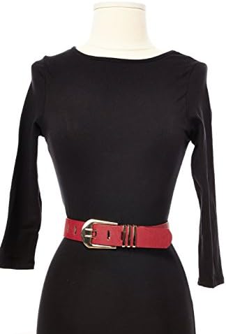 Womens Ladies Hot Classy Basic Solid Gold Buckle Fashion Belts IW3736 (One Size, Burgundy)
