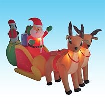 Big Sale 8.5 Foot Long Christmas Inflatable Santa Claus & Penguin on Sleigh Pulled by 2 Reindeer