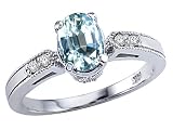 1.04 cts Genuine Aquamarine and Diamond Ring - 14kt White or Yellow Gold