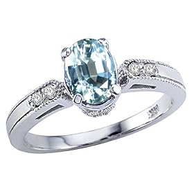 1.04 cts Genuine Aquamarine and Diamond Ring - 14kt White or Yellow Gold by Finejewelers