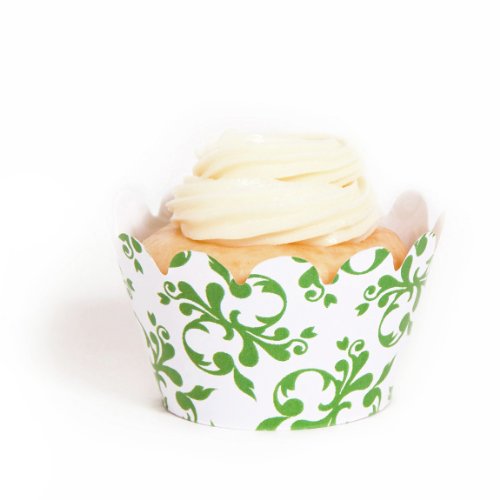 Dress My Cupcake Mini Kelly Green Filigree Cupcake Wrappers, Set of 18