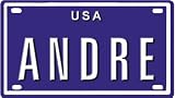 41YbC7a0iHL. SL160  Andre USA mini metal embossed license plate name for bikes, tricycles, wagons, kids doors, golf carts, baby strollers, pedal cars. Over 400 names available. Type in name usa plate in search. Your name will show up.