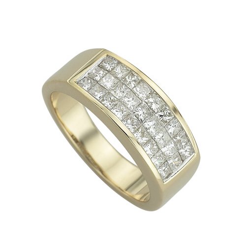 14K Yellow Gold 1 ct. Three Roll Princess Cut Diamond Wedding Band
