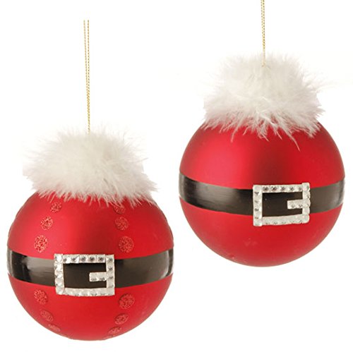 RAZ Imports – 4.5″ Santa Belt Ball Ornaments – Set of 2 RAZ Imports – 4.5″ Santa Belt Ball Ornaments – Set of 2