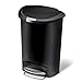 simplehuman 50 Liter / 13 Gallon Semi-Round Kitchen Step Trash Can, Black Plastic With Secure Slide Lock