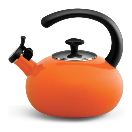 "Rachael Ray Teakettle Porcelain Enamel on Steel Curve Teakettle,  2-Quart, Orange"