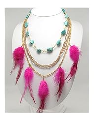 Deep Pink Feather Necklace In White Base