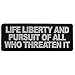 Life Liberty and Pursuit of All Who Threaten it Patch - 4x1.5 inch. Embroidered Iron on Patch
