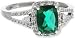 10k White Gold Cushion Created Emerald with Round Diamond Ring, Size 7