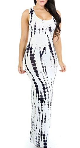 Roswear Tie Dye Print Cut Out Scoop Neck Sleeveless Long Party Maxi Dress