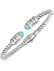 18K Yellow Gold and Sterling Silver Italian Cable Bangle with Blue Topaz