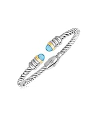 18K Yellow Gold and Sterling Silver Italian Cable Bangle with Blue Topaz