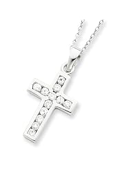 Sterling Silver Cubic Zirconia Lined Cross Pendant Necklace