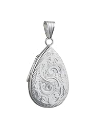 Silver 28x19mm engraved flat teardrop Locket