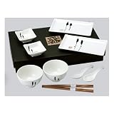 Japanese Sushi, Wasabi Plates, Bowls & Spoons Set in White & Black