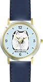 IMAGE OF Samoyed (SC) Dog - WATCHBUDDY® DESIGNER DELUXE TWO-TONE THEME WATCH - Arabic Numbers-AQUA MARINE STYLE - Pale Blue Dial with Blue Leather Strap-Children's Size-Small ( Boy's Size & Girl's Size )