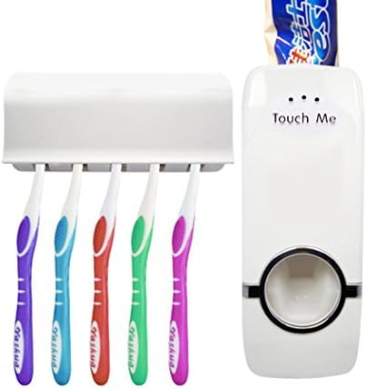 Taneagle Hands Free Toothpaste Dispenser Automatic Toothpaste Squeezer and Holder Set (5 Brush Holder) (White)