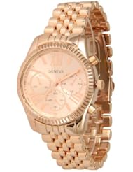 Geneva Roman Numeral Chronograph Metal Link Watch - Rose Gold