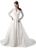 GEORGE BRIDE Charming A-Line Long Sleeves Lace over Satin Court Train Wedding Dress Size 14 Ivory