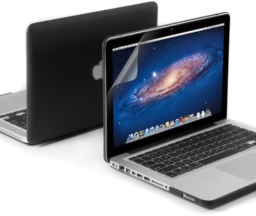Rubberized Hard Case (BLACK) 3 in 1 with Crystal Guard silicone Keyboard Protector, LCD Screen Protector and Microfiber cloth for ONLY NEWEST MODELS A1425 and A1502 MacBook Pro 13.3" with Retina Display