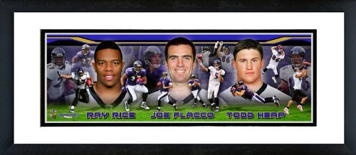 Baltimore Ravens Ray Rice, Joe Flacco, Todd Heap Collage Framed Panoramic 12x36